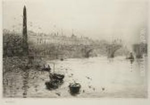 Cleopatra's Needle, With Waterloo Bridge Beyond by William Lionel Wyllie