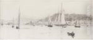 Yachts In A Calm Off Oban, Argyll by William Lionel Wyllie
