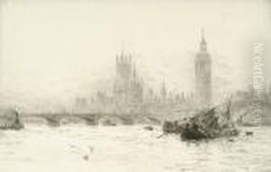 The Houses Of Parliament From The Thames by William Lionel Wyllie