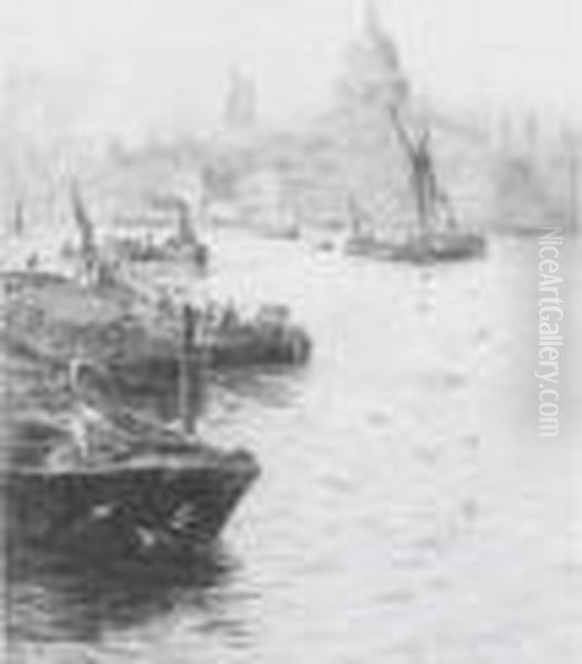 Barges On The Thames Before St. Paul's Cathedral - view 1