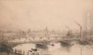 London Bridge And St Pauls From The Thames by William Lionel Wyllie