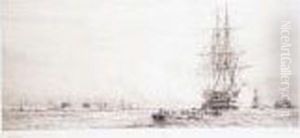 Three Masted Ship In Mediterranean Harbour by William Lionel Wyllie