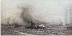 R.a. , Naval Manoeuvres, Signed In Pencil, Etching, 25 By 49.5 Cm., 9 3/4 By 19 1/2 In
