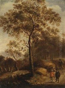 A Wooded Landscape With Travellers