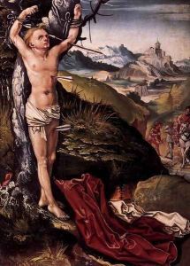 Martyrdom of St Sebastian (left panel) by German Unknown Masters