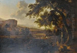 A Wooded River Landscape With A Horse And Cartand Travellers On A Country Path