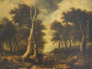 Figures And Animals By A Woodland Pool