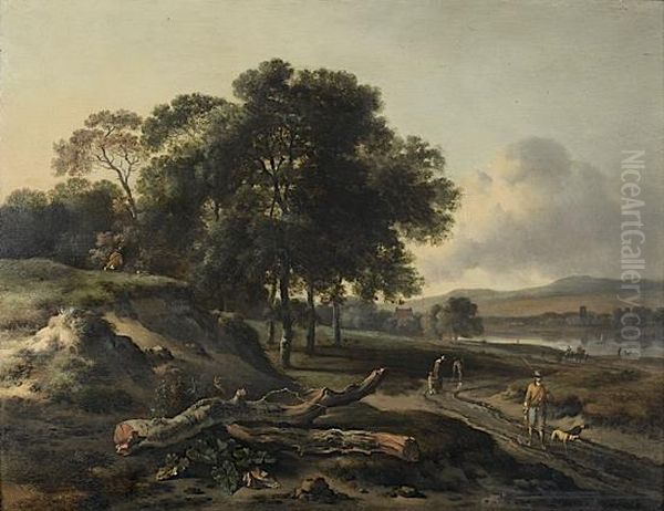 Paysage De Riviere Avec Chasseurs - view 1