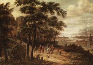 Fantasielandschaft Mit Erhoht
Stehender Burg Hinter Baumen