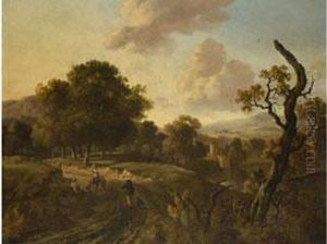 Landschaft Mit Eichenwald,
 Burg Und Figurenstaffage