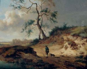 A Traveler And His Dog On A Path Amongst Dunes by Jan Wijnants