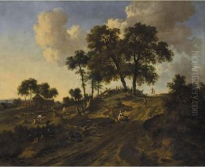 Dune Landscape With Men Making
Hay And Sportsmen And Peasants On A Sandy Road
In The Foreground by Jan Wijnants