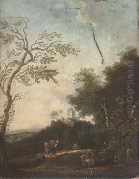 A Wooded River Landscape With Figures On A Track - view 1