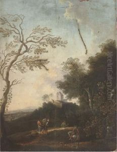 A Wooded River Landscape With Figures On A Track by Jan Wijnants