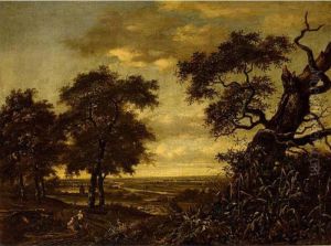 Travellers On A Path In An Extensive Wooded Landscape by Jan Wijnants