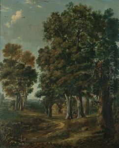 A Wooded Landscape With Travellers Resting Beside A Path by Jan Wijnants