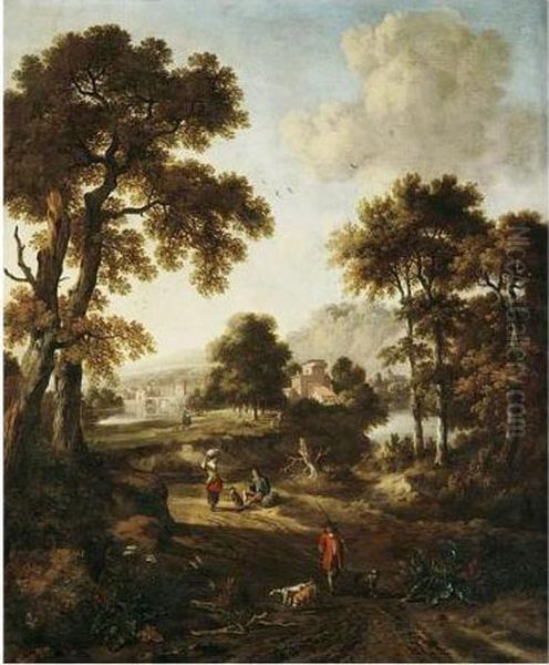 A Classical Landscape With Travellers On A Path In The Foreground - view 1