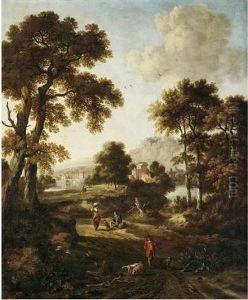 A Classical Landscape With Travellers On A Path In The Foreground by Jan Wijnants