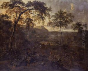 An Extensive Landscape With Travelers On A Road by Jan Wijnants