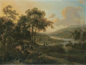 An Italianate River Landscape With An Elegant Couple An Italianate River Landscape With An Elegant Couple