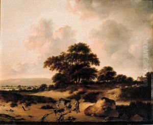 A Cowherd Leading Cattle On A Sandy Track In The Dunes