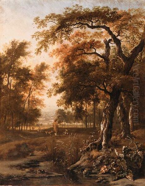 A Wooded Landscape With Huntsmen Resting By A Path
Signed 'j Wynants' - view 1