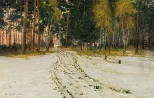 Forest In Winter Sunset by Michael Gorstkin Wywiorski