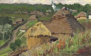 M. "dorflandschaft". Sign. Ol Auf Lwd. Auf Karton. 17,5 X 29 Cm. Rahmen