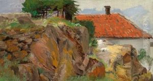 Rotes Dach Hinter Felsen