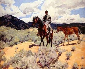Indian on Horseback with Colt by Walter Ufer