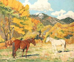 Cottonwood and Wild Horses by Walter Ufer