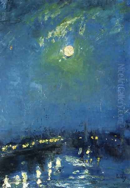The River Thames, London, Moonlight - view 1