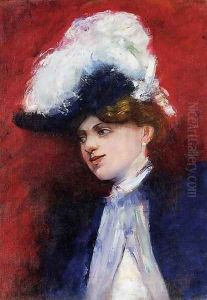 Beautiful Woman with Feathered Hat by Lesser Ury
