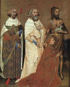 The Wilton Diptych - left panel featuring Richard II of England with his patron saints 1395 by French Unknown Masters