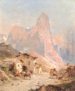 Figures in a Village in the Dolomites