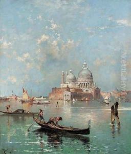 Gondolas in front of S. Maria della Salute, Venice