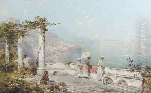 Amalfi, Golfe de Salern elegant ladies overlooking the Gulf of Salerno - view 1