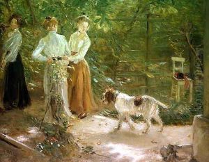View of the artists garden with his daughters, 1903 by Fritz von Uhde