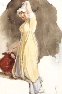 A young woman carrying a jug of water by Thomas Uwins