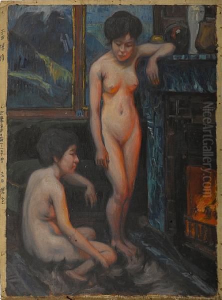 Nudes By A Fireplace - view 1