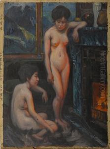 Nudes By A Fireplace