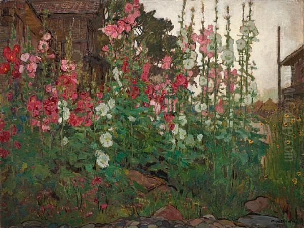 Hollyhocks - view 1