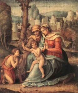 Madonna with Child, St Elisabeth and the Infant St John the Baptist by Francesco Ubertini Bacchiacca II