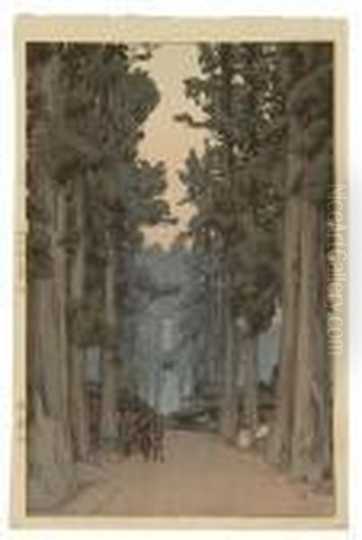 Villagers Beneath Towering Trees At Sunset - view 1