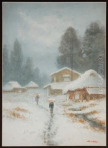 Figureswalking In A Snowy Country Village
