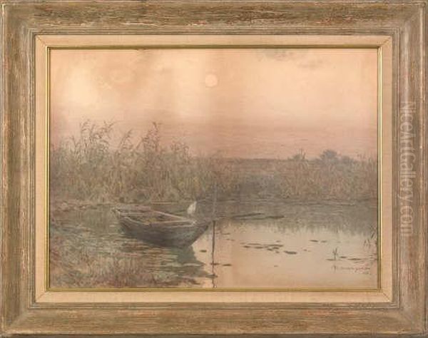Landscape With A Crane Perched On A Boat - view 1