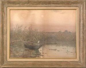 Landscape With A Crane Perched On A Boat