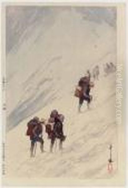 Harinoki Sekkei (snow Valley At
Harinoki), From The Series Nihon Arupusu Junidai No Uchi (twelve
Subjects Of The Japan Alps),
Washudake No Yaei (camping At Mount Washu), From The Same Series - view 1