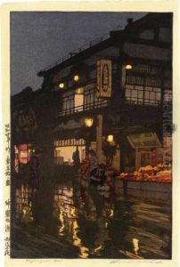 Two Prints: 'kagurazaka Dori' From The Series ````twelve Scenes Of Tokyo' And One Other by Hiroshi Yoshida