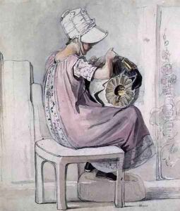 A Girl Lacemaking by Thomas Unwins